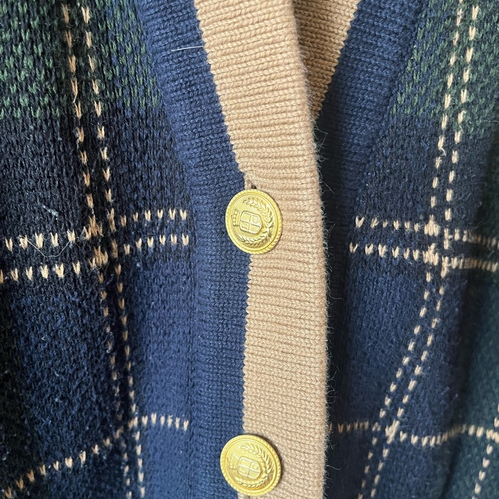 Vintage Liz Claiborne Collection Blackwatch Plaid Tartan Sweater Cardigan M - Picture 4 of 7